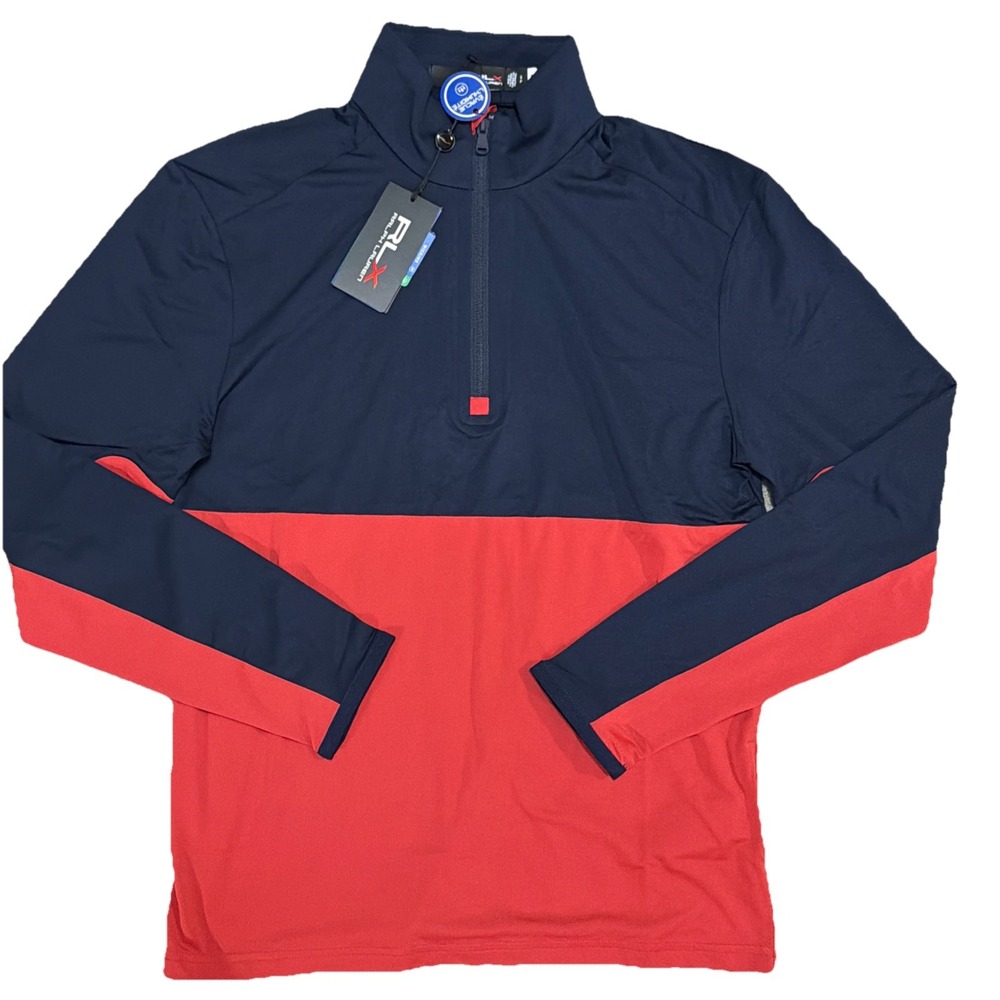 NWT S Polo Ralph‎ Lauren RLX  GOLF Classic Fit Luxury Jersey Pullover Red Navy